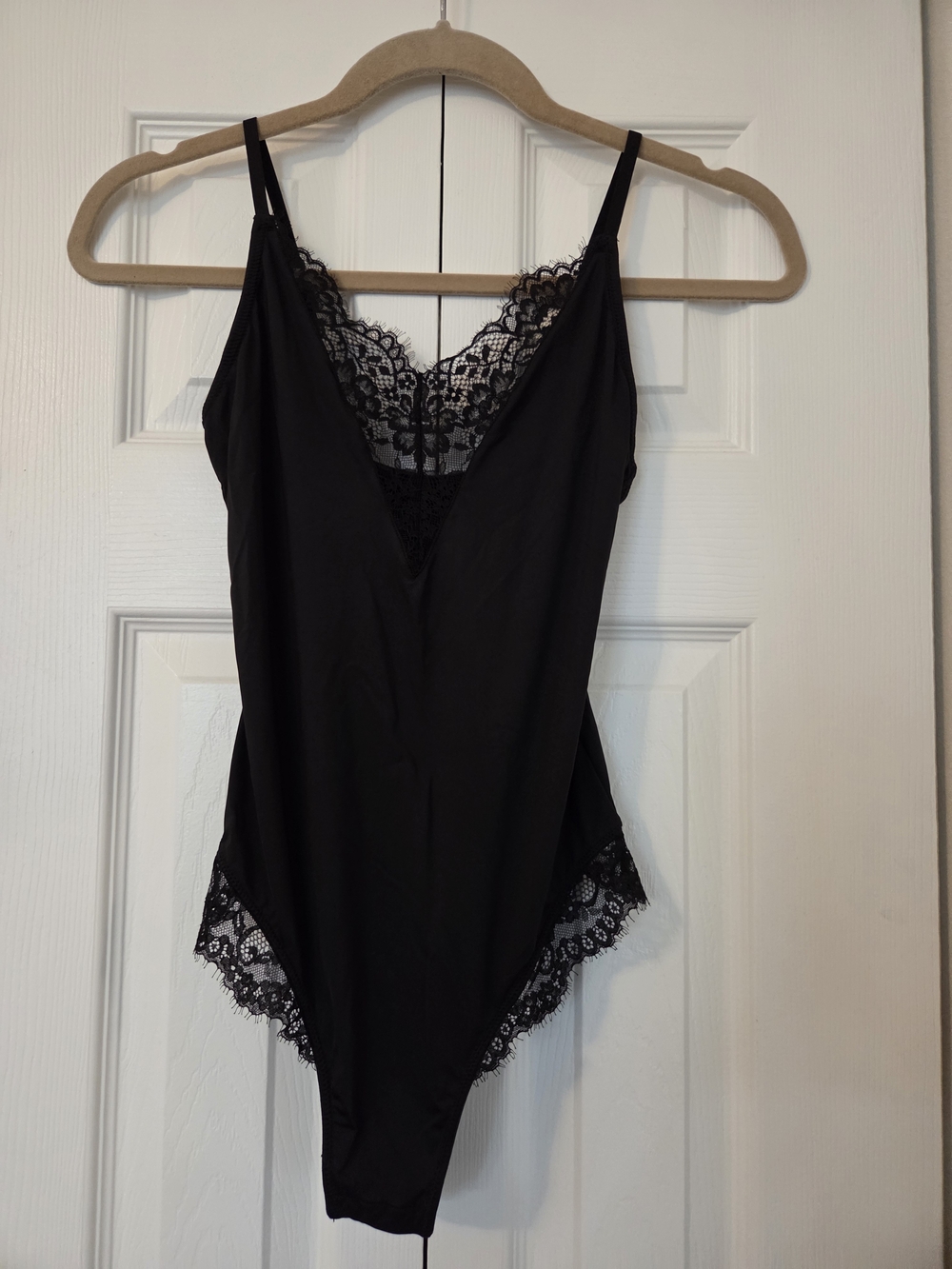 H&M Black Lace-Trim Bodysuit Chemise
